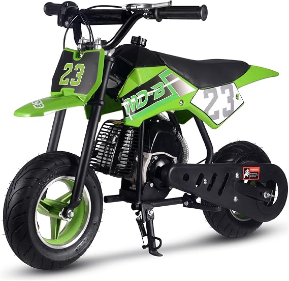 Rocket002 Mini Dirt Bike, 49CC 2-Stroke Kids Dirt Bike, EPA Approved Gas Powered with Front Fork and Rear Mono Shock, Up to 25 Mph, Weight Support Up to 120 LBS (Green)