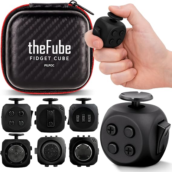 PILPOC theFube Fidget Cube, Stress Relief Infinity Cube for Adults & Kids | 6-Sides Boost Concentration, Mindfulness Aid, Silent & Audible Modes, Stocking Stuffers for Boys, Kids and Adults (Midnight)