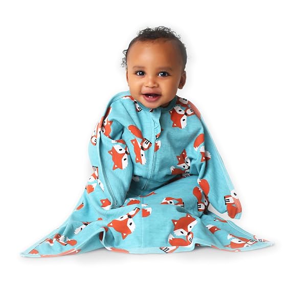 SleepingBaby Zipadee-Zip Transition Swaddle - Cozy Baby Swaddling Blanket with Zipper Convenience, Roomy Baby Wearable Blanket for Easy Diaper Changes - Friendly Fox, Medium (6-12 Months)