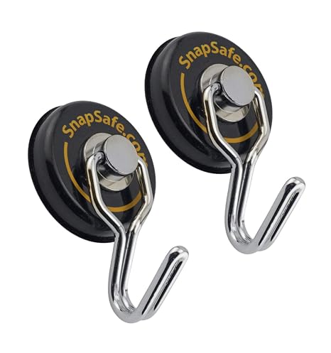 SnapSafe Magnetic Swivel Hooks 2 Pack, 75914 - Round Magnets with Swivel Hook Design Rated for 65 Pounds - Heavy Duty Magnets to Securely Organize Your Gear, Gun Case, Binoculars, Range Bags, More