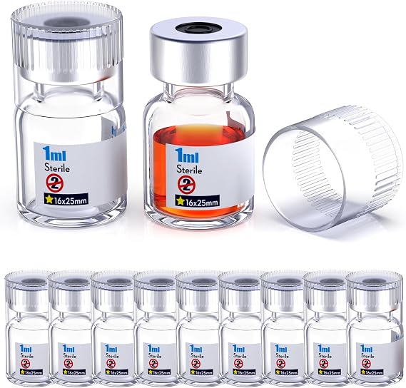 Biomed Solutions Sterile Empty Vial with Reusable Plastic Cap, Ready-to-Fill Glass Containers, Sealed Liquid Injection Bottle with Self-Healing Injection Port (1 ml)