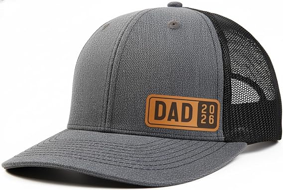 Dad Est 2026 2027 Hat for Men New Dad Gifts Customization Leather Patch Trucker Hat