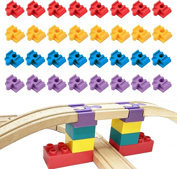 Wooden Train Track Accessories, 32 pcs Wooden Track Connector, Compatible with All Major Brands Train Track, Christmas Birthday Gift for Boys Girls, Train Toys Expansion Pack for Kids Ages 3+