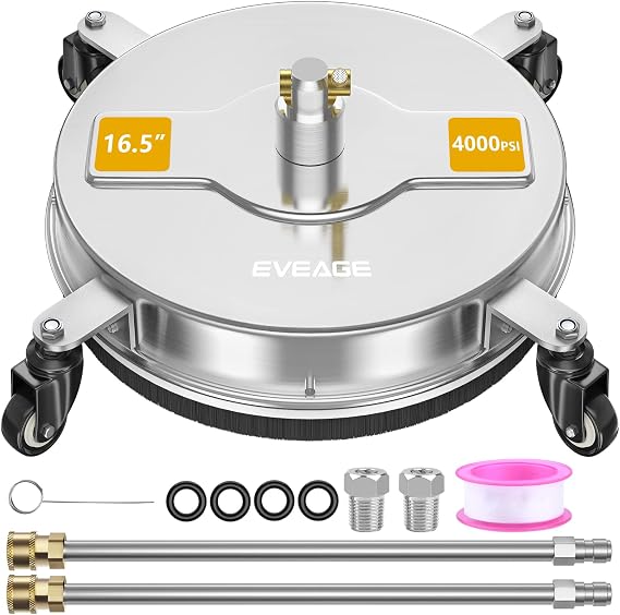 EVEAGE 16.5" Pressure Surface Cleaner Attachment, 4000PSI Stainless Steel Housing Power Washer Accessories with 1/4" Quick-Connect, Floor/Undercar Cleaning, J0165