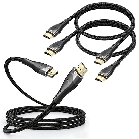 10K 8K Short HDMI Cable 2FT 2-Pack + 15FT 1-Pack Bundle, HDMI Cord 2.1 Shielded Cable 48Gbps Ultra High Speed (8K@60Hz, 4K@144Hz, HDR10+, eARC, 3D, HDCP2.3) for Monitor/HDMI Switch/Camera/TV