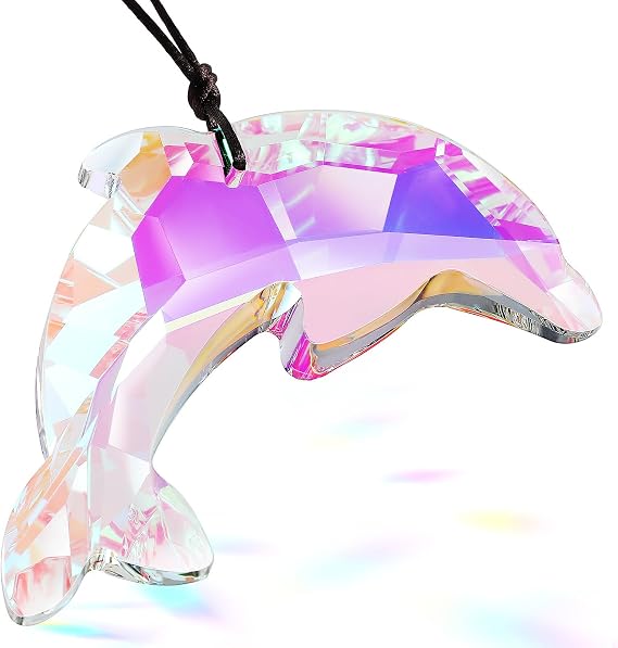 Dolphin Hanging Sun Catcher Prism Ornament with Artificial Crystal and Lanyard, Easy to Hang Nautical Home Decor for Bedrooms and Housewarmings, Featuring a Mesmerizing Display