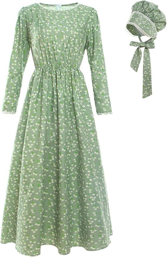 NSPSTT Prairie Dress Women Pioneer Dress Colonial Costume | Perfect for Halloween,Renaissance fairs,cosplay,historical events,photo shoots,parties and costume gatherings.