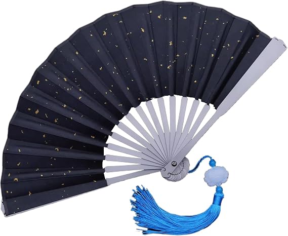 Mini Titanium Fan 7.87'' Chinese Style Hand Folding Fan of Silk Fabric 20cm Kung Fu Fan with Window Broken (Black)
