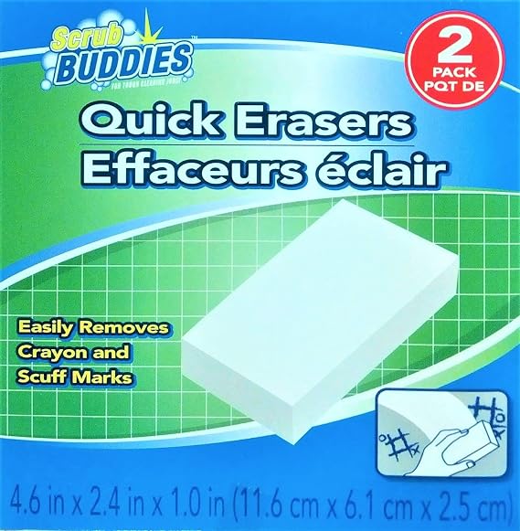 Quick Erasers - 2 Pack - White Vinyl & Plastic Rectangular ERASER - Easily Removes Crayon & Scuff Marks, Stains & Smudges - Shines Chrome, Brass & Copper