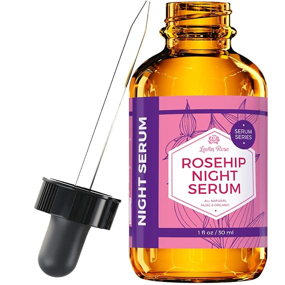 Leven Rose Rosehip Oil Night Face Serum, 100% Pure Organic Natural Rose Hip Oil Serum for Dry Skin 1 oz