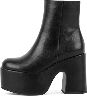 onlymaker Womens Ankle Boots Chunky Platform Booties Round Toe with Side Zipper