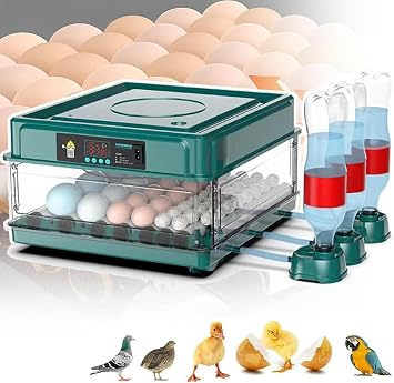 36 48 56 64 98 130 Egg Incubator,Poultry Hatcher,Digital LED Display, Auto Egg Turning+automatic Hydration+temperature Control,With LED Egg Light,48-eggs-UK-1pc
