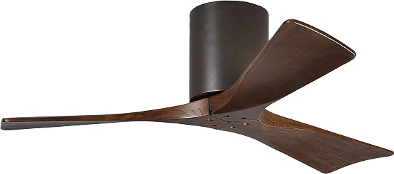 Matthews IR3H-TB-WA-42 Irene Indoor/Outdoor Damp Rated 42" Hugger Ceiling Fan with Remote & Wall Control, Silent DC Motor, 3 Walnut Tone Solid Wood Blades, Textured Bronze