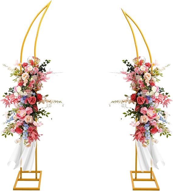 Wedding Flower Arch Stand Gold Half Arch 2pc Curved Backdrop Stand 6.2&6.9 Ft For Wedding Ceremony Bridal Shower Heart Arch Stand For Proposal Climbing Plants Garden Arch Party Decorations
