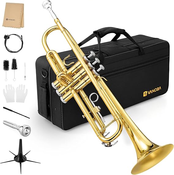 Student Bb Trumpet, Gold Finish Brass for School Band Orchestra Beginners