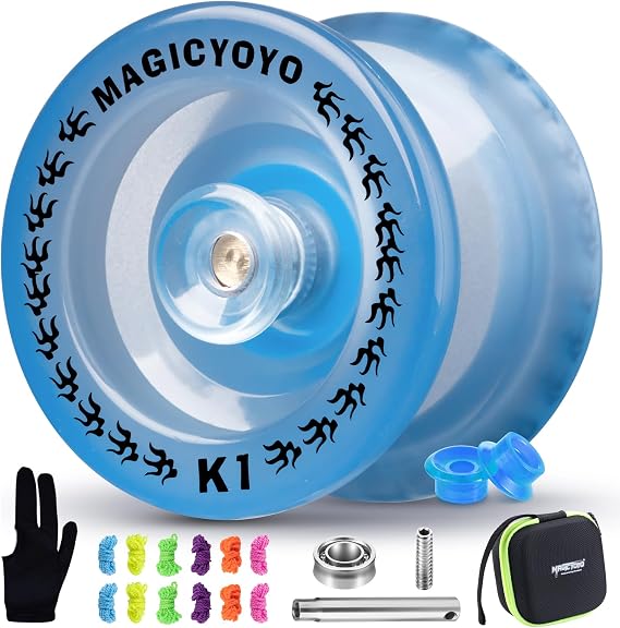 MAGICYOYO YoYo Kids K1 Glow Blue, Responsive Yoyo for Kids | Professional Stunt Yoyo for Beginner, Trick Yoyo with Unresponsive Bearing, YoYo Storage Case, 12 Strings, Glove, 2 Hubstacks