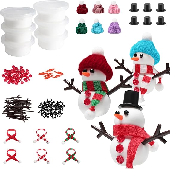 Cosweet 6 Pack Christmas Snowman Crafts Kit for Kids- Build a Snowman Kit with Air Dry Clay Xmas Stocking Stuffers Gift for Party Favors Winter Activities DIY Crafts Sewing