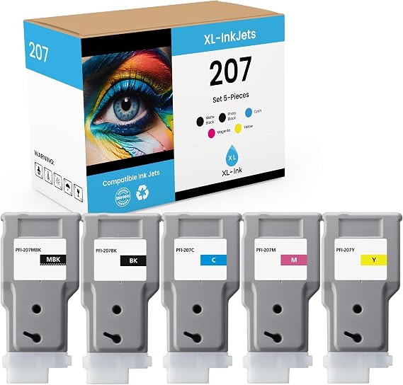 XL-Ink Compatible for Canon PFI-207 5-Pack (PFI-207MBK, BK, C, M, Y)