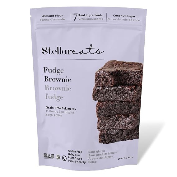 Stellar Eats GrainFree Fudge Brownie Baking Mix | GlutenFree, DairyFree, PlantBased, PaleoFriendly, Naturally Sweetened with Coconut Sugar | Almond Flour-Based | 10.4 oz | 1 Pack