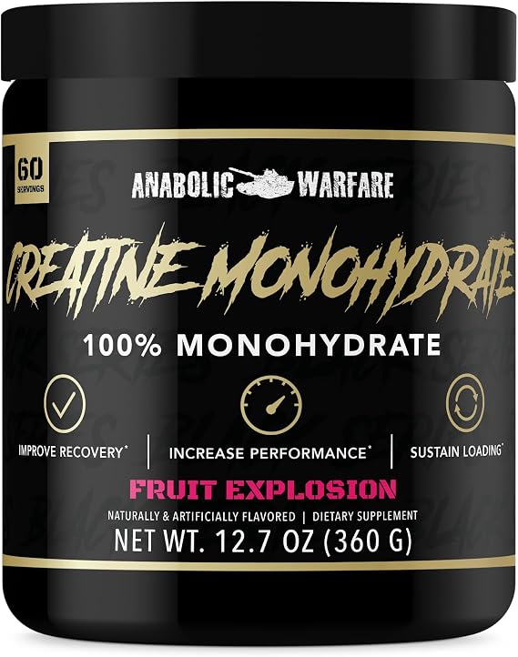 Anabolic Warfare Creatine Monohydrate, Post Workout Recovery, Increase Performance, Sustain Loading, Premium Creatine* (Fruit Explosion - 60 Servings)