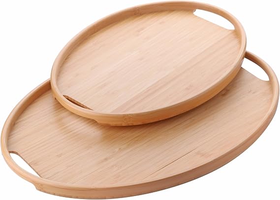 Deconox 2-Piece Bamboo Tray Set, Slim Design Custom Production Oval 2-Piece Bamboo Tray Set (36 * 26 * 1cm-45 * 31.5*1cm)