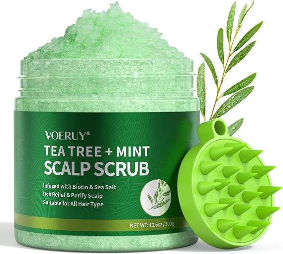 Scalp Scrub, Tea Tree Scalp Exfoliator Scrub Shampoo, 2-in-1 Scalp Treatment with Mint Oil, Hair Treatment to Clarify and Remove Build up with Silicone Scalp Massager, 10.6oz/300g