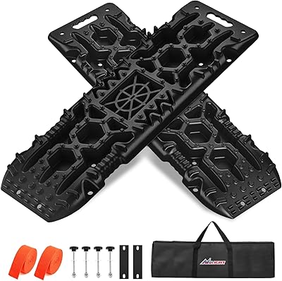 Nilight Recovery Off-Road Traction Boards with Jack Lift Base Emergency Tire Ladder Mats for 4WD 4X4 Mud Sand Snow with 2PCS Mounting kit Carry Bag 2 leashes Black
