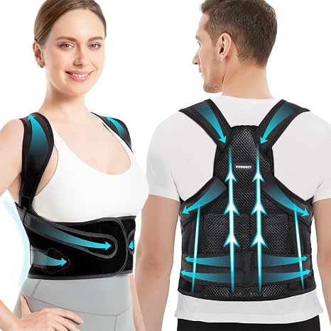 Vicorrect Posture Corrector for Women and Men: Back Brace Support - Shoulders Straightener Relieve Upper Back Pain (Black Medium)