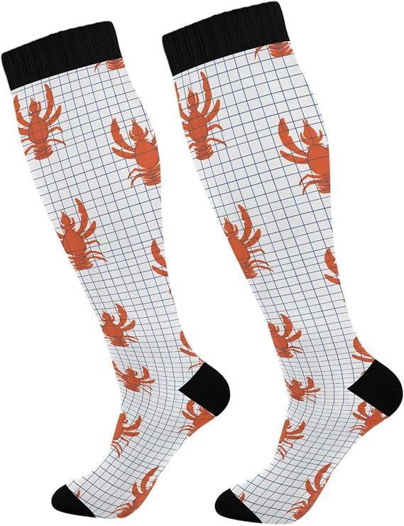 Lobster Checked Plaid Compression Socks for Women Support Circulation