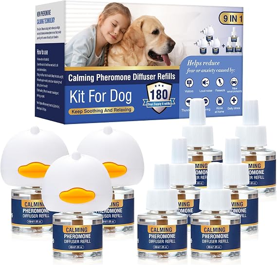 Dog Pheromones Calming Diffuser Kit (3 Plug in+ 6 Pack 48ml Refill)