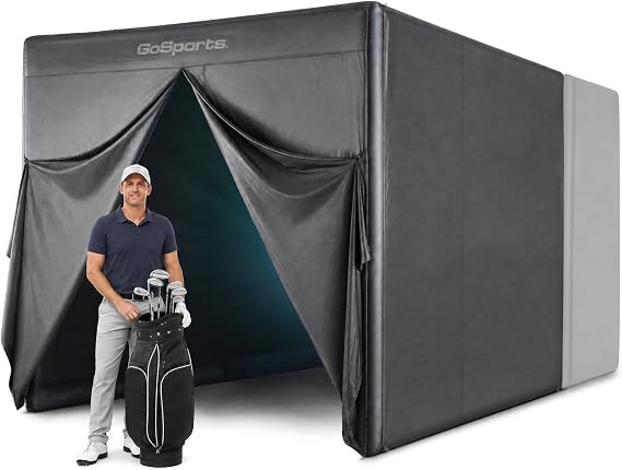 GoSports Commercial Grade Inflatable Golf Simulator Enclosure for Home - 12 x 9 ft Indoor & Outdoor Portable Hitting Cage with Golf Simulator Impact Screen - Includes Electric Pump and Storage Case