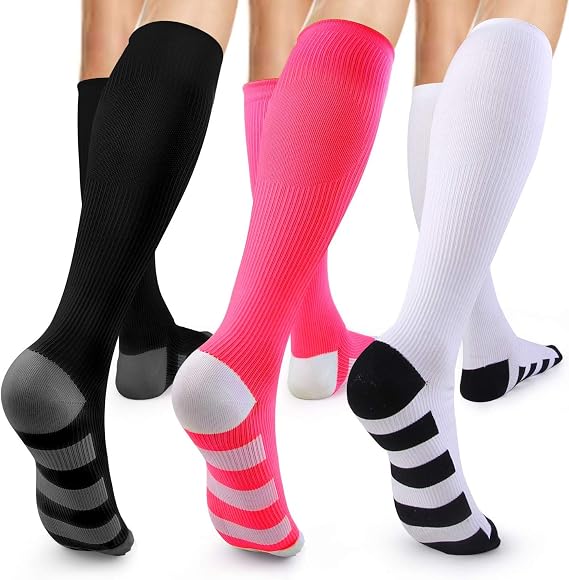 3 Pairs Graduated Medical Compression Socks for Women&Men 20-30mmhg Knee High Sock