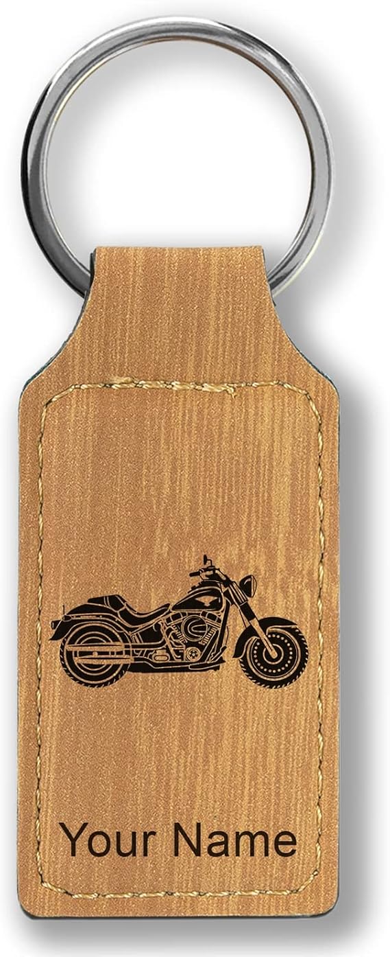LaserGram Rectangle Keychain, Motorcycle, Personalized Engraving Included