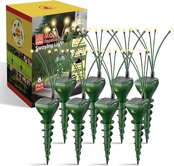 8 Pack Mole Repellent Solar Powered with Swaying Lights, Gopher Repellent Ultrasonic for Lawns, IP65 Waterproof Mole Deterrent for Yard, Outdoor Pest Control for Groundhog, Vole, Chipmunk, Snake