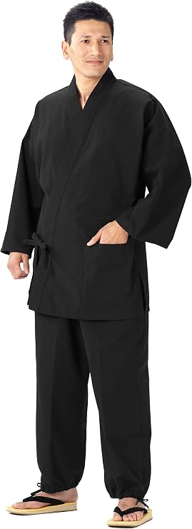 WATANOSATO Samue (This is Something You can wear at Home & Work Clothes) Made in Japan Kurume *Import *Japanese Clothes Size (Black, XXL)