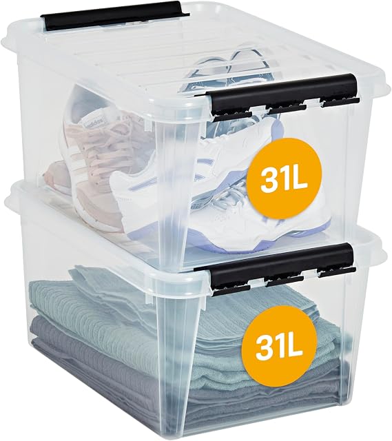 SmartStore Storage Box 32 L Pack of 2 Reinforced Large Clear Food Storage Box with Lid Clip Lock Stackable BPA-Free Plastic 50 x 39 x 26 cm (L x W x H)