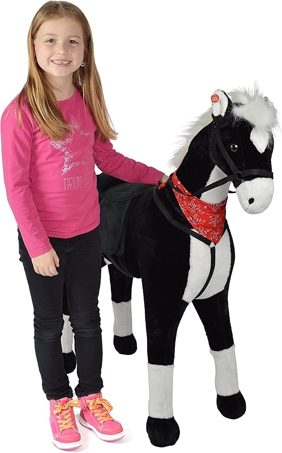 Plush Horse XXL 105 cm – The Giant Horse For Riding A Great Standing Horse XXL up to 100 kg Play Horse with Brush for Sitting On – A Child's Dream.