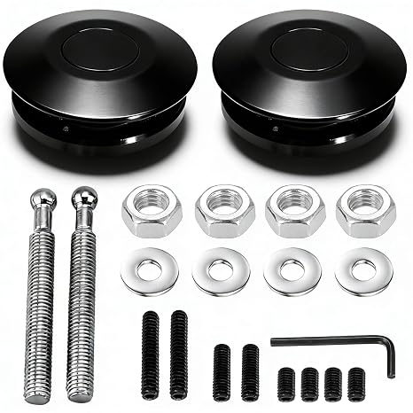 2 Pack Quick Latch Hood Pins Universal 2.44" Diameter Quick Release Latch Push Button Hood Bonnet Pins Lock Clip Kit (Black)