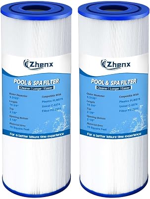 Zhenx C-5374 PLBS75 Spa Filter Cartridge, Compatible with Unicel C-5374, FC-2971, 107092, 303433, 817-0015, R173600, PLBS75, Filter Area: 75 sq. ft, Leisure Hot Tub Filter Cartridge 2 Pack