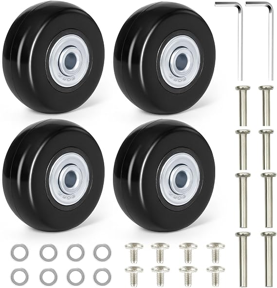Suitcase Wheels Replacement Wheels Pack of 4 Suitcase Replacement Wheels 50 mm x 18 mm Titanium Suitcase Wheels Replacement Rubber Case Wheels Replacement Universal Ball Bearing with Spare Parts Repair Kit