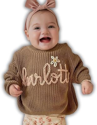Personalized Hand Embroidered Knit Name Jumper, Custom Infant Christmas Sweater, Chunky Oversized Kids Sweater Multi
