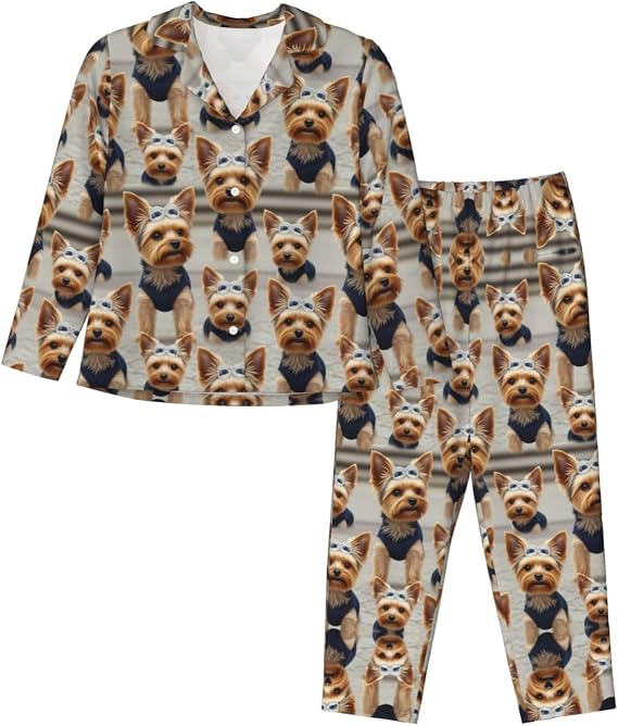 Women Buttoned Pajama Set, Long Sleeve Shirt  Length
