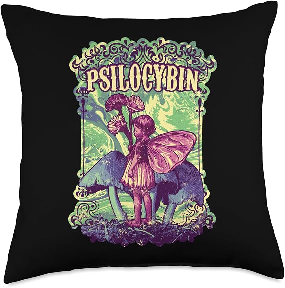 Psilocybin Fairy Mushroom Magic World Throw Pillow