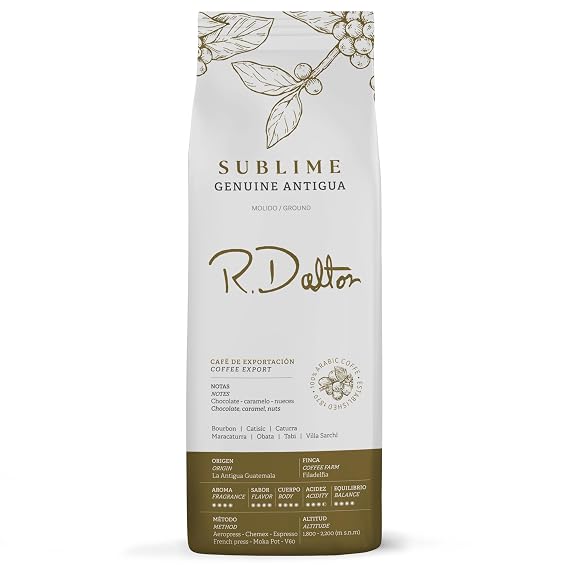 R. Dalton Coffee Sublime Genuine Antigua Ground Coffee - Medium Roast - Exotic Chocolaty And Caramel Notes - All Brewing Methods - Premium Quality From Antigua Guatemala 100% Arabica - 12 oz