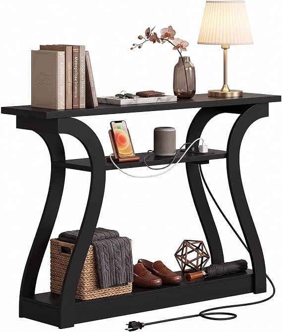 ZenStyle Wood Console Table with Charging Station, 3 Tier Modern Accent Sofa Table for Entryway, Living Room, Hallway, 52 in Wide, Easy Assembly