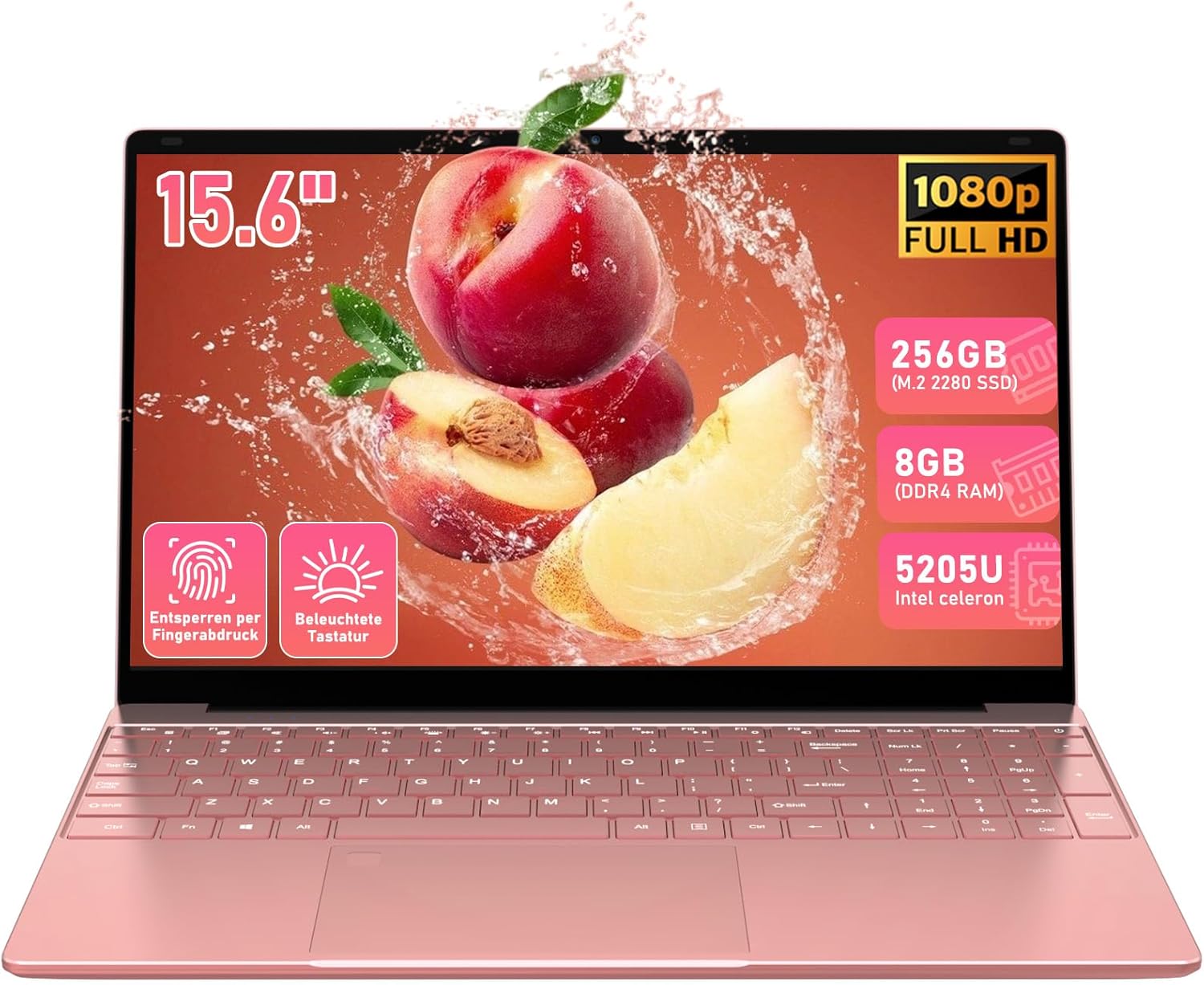 Laptop Rose Gold 15.6 Inch Windows 11 Notebook with Fingerprint Sensor & Illuminated Keyboard 8GB RAM 256GB SSD FHD IPS Display Lightweight & Thin Laptop for Women & Students Office WiFi