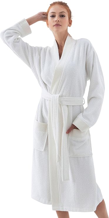 SEYANTE Turkish Cotton Bathrobe for Women - Organic GOTS Certified Terry Hooded Kimono Robe - Spa Quality Women's Cotton Robe