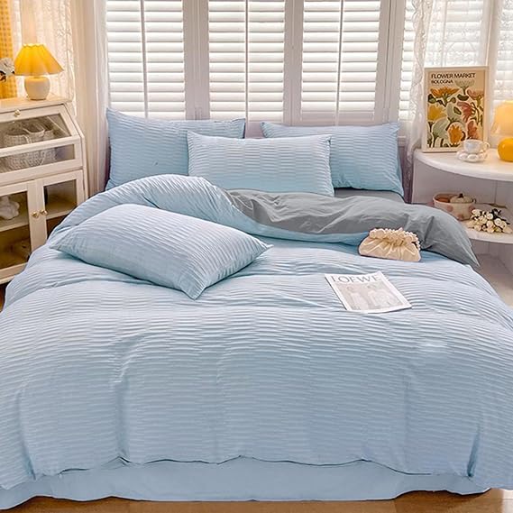 AYO Single, 3-piece Set, Bedding Cover Set, For Both Western Beds, Japanese Style Comforters, Duvet Cover, Fitted Sheet, Pillowcases, For Beds, Seersucker Fabric, For Futons, Soft To The Touch,