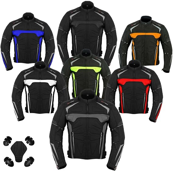 Motorbike Jacket for Men Waterproof Breathable Cordura Fabric with Padded Back & Elbow Protection