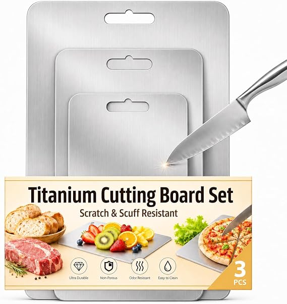 Titanium Cutting Board Set of 3,Double Sided Food Grade Non-Toxic Dishwasher Safe S/M/L